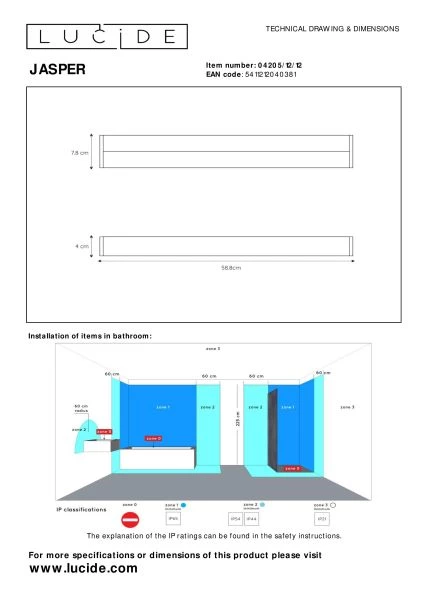 Lucide JASPER - Miroir lumineux Salle de bains - LED - 1x16W 3000K - IP44 - Chrome Dépoli - technique